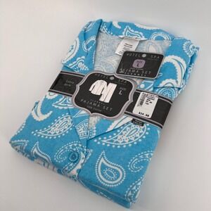 Hotel Spa Collection Womens Blue Paisley Flannel Pajama Set Size L New